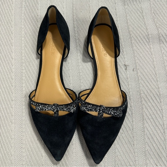 J. Crew suede D'Orsay flats with glitter bows, size 8.5, black tie, date night - Picture 1 of 10